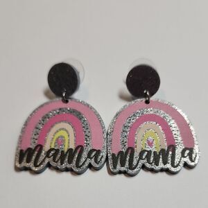 Pink and Silver 'Mama' Rainbow Earrings